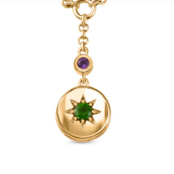 Initial S Chrome Diopside/Multi Gemstone Moon Celestial Medallion - Picture 1 of 6